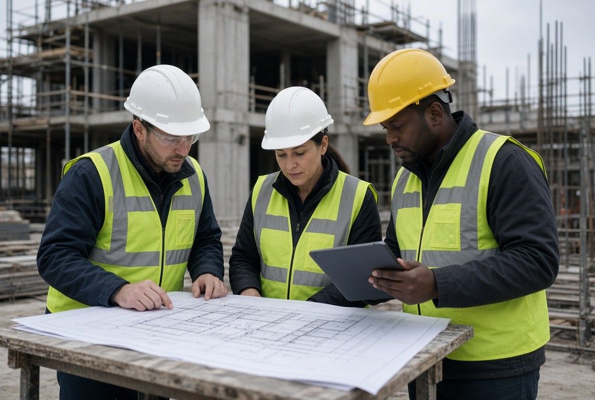 Quantity surveyor reviewing construction drawings and BOQ documents